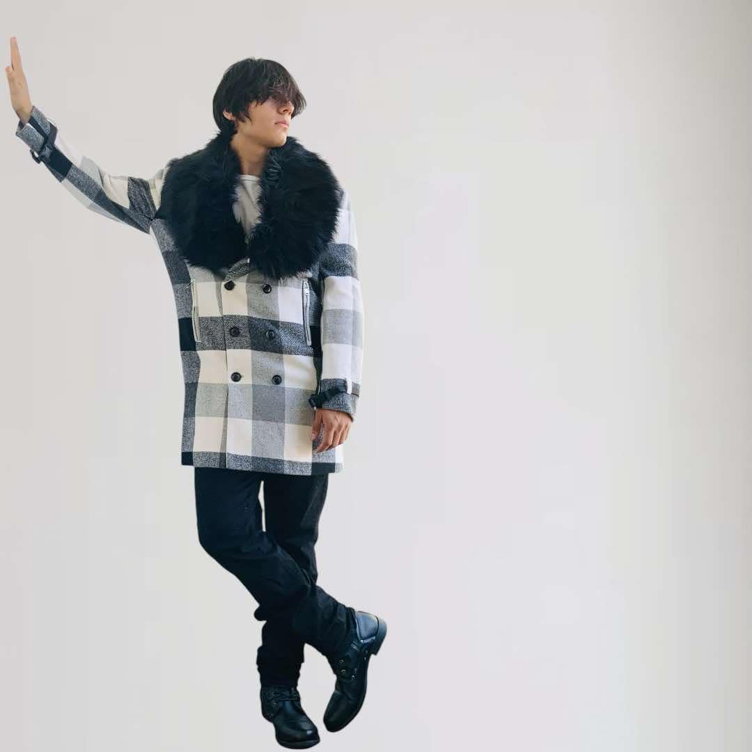 Men's Manzini Black | White Plaid Faux Fur Casual Overcoat NWT