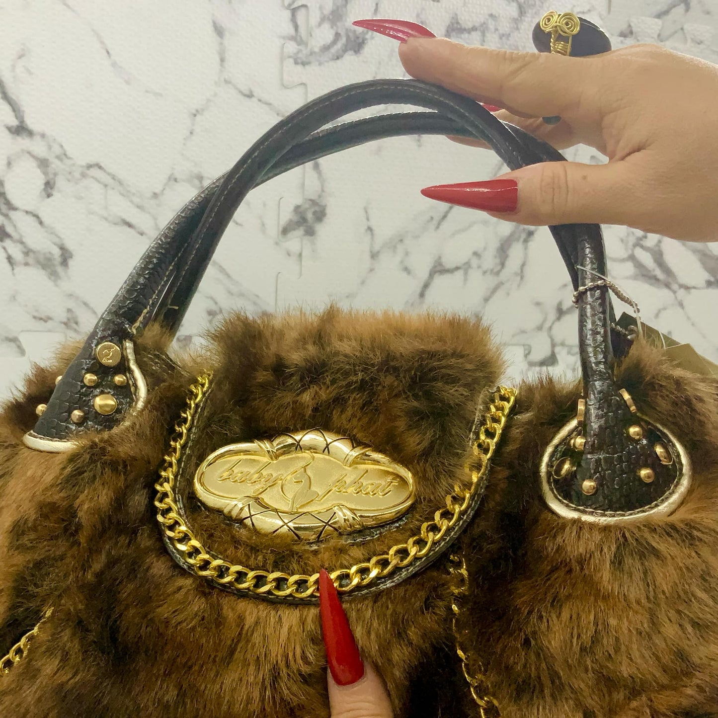 SOLD OUT Women’s Baby Phat Brown | Gold Faux Fur Handbag NWT