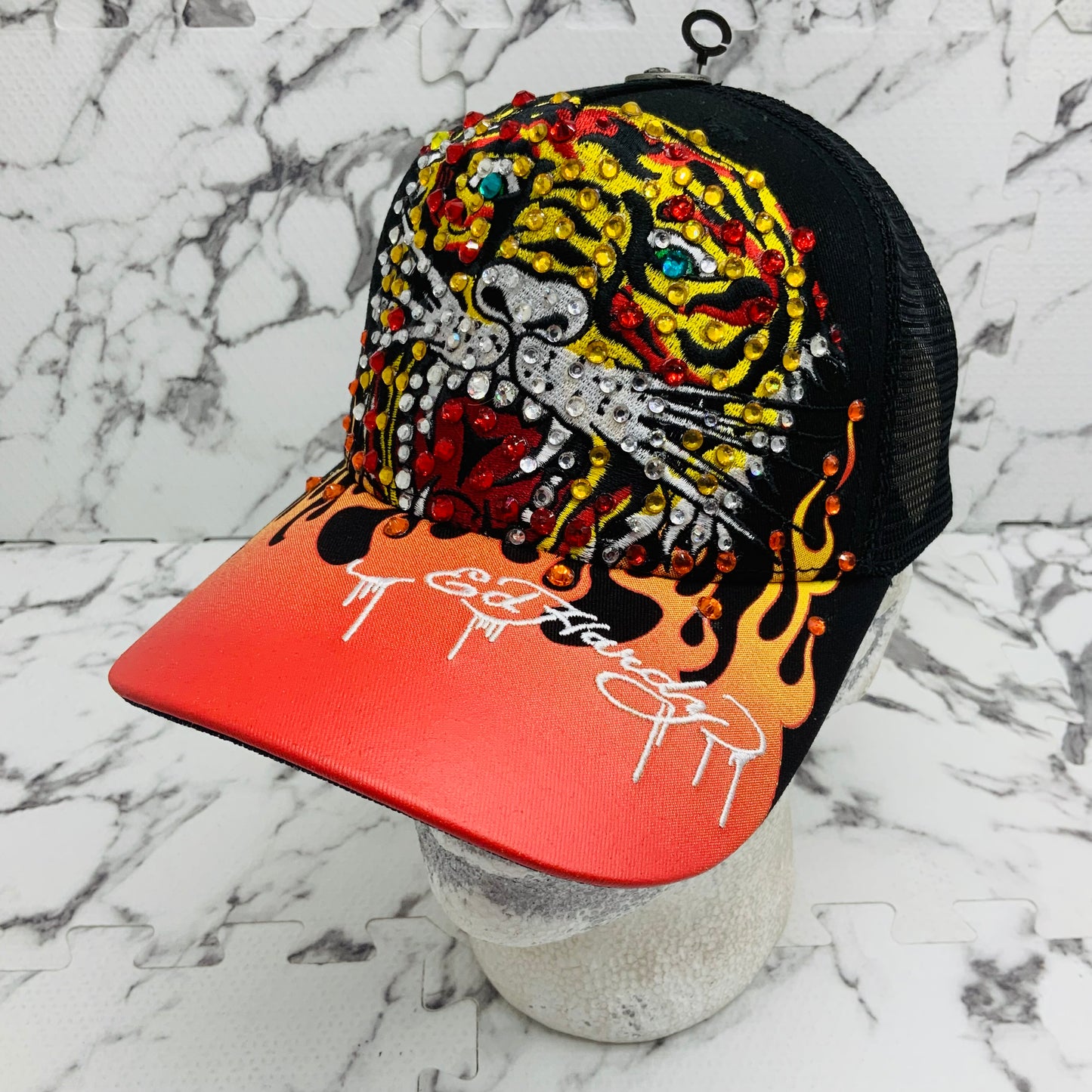 Men's Ed Hardy Tiger Black | Orange | Yellow | Red Rhinestone Trucker Hat NWT