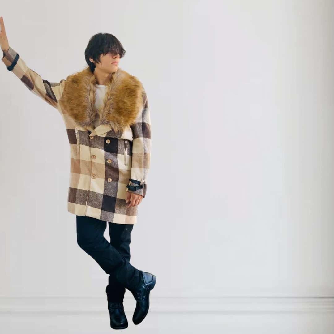 Men's Manzini Brown | Tan Plaid Faux Fur Casual Overcoat NWT