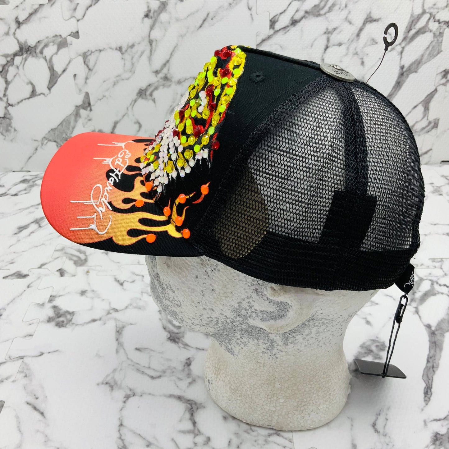 Men's Ed Hardy Tiger Black | Orange | Multicolor Rhinestone Trucker Hat NWT