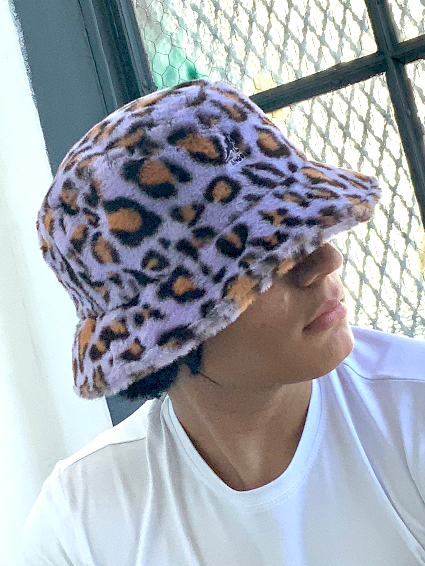 Men's Kangol Lavender Faux Fur Animal Print Bucket Hat NWT