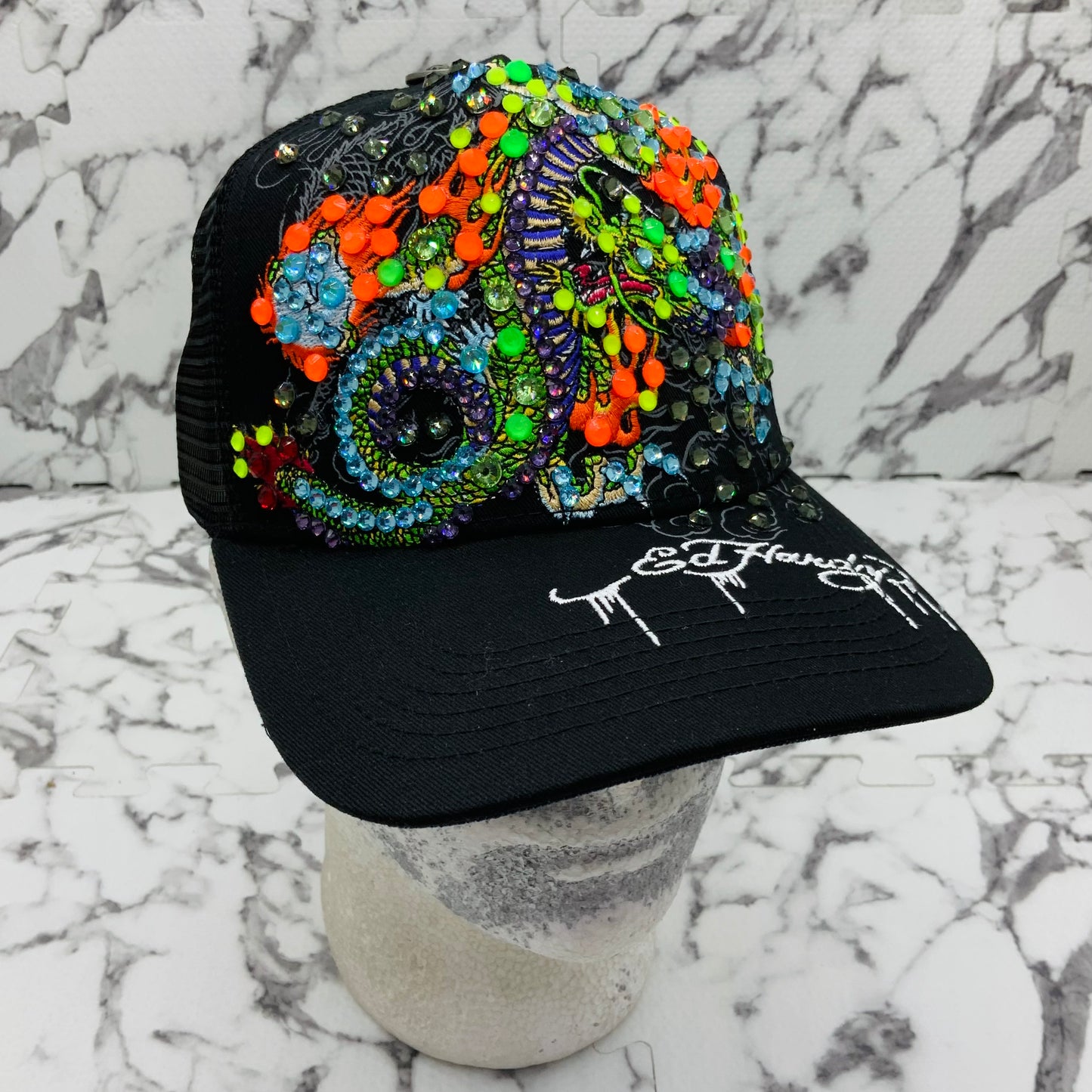 Men's Ed Hardy Dragons Black | Multicolor Rhinestone Trucker Hat NWT