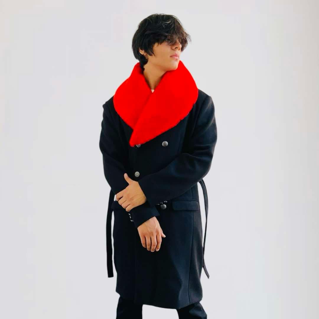 Men's Manzini Black | Red Faux Fur Casual Overcoat NWT