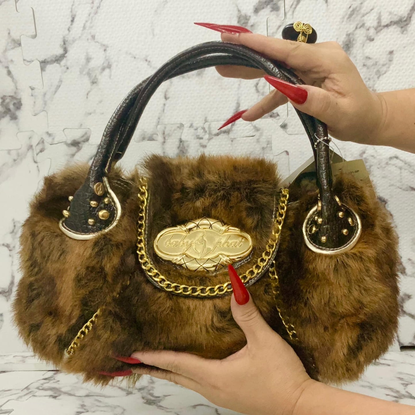 SOLD OUT Women’s Baby Phat Brown | Gold Faux Fur Handbag NWT