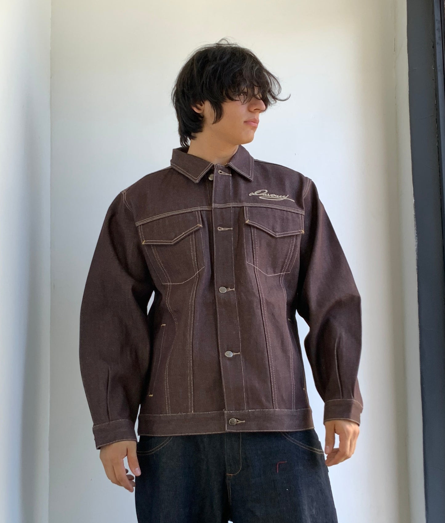 Men's Davoucci Raw Brown | Khaki Casual Denim Jacket NWT
