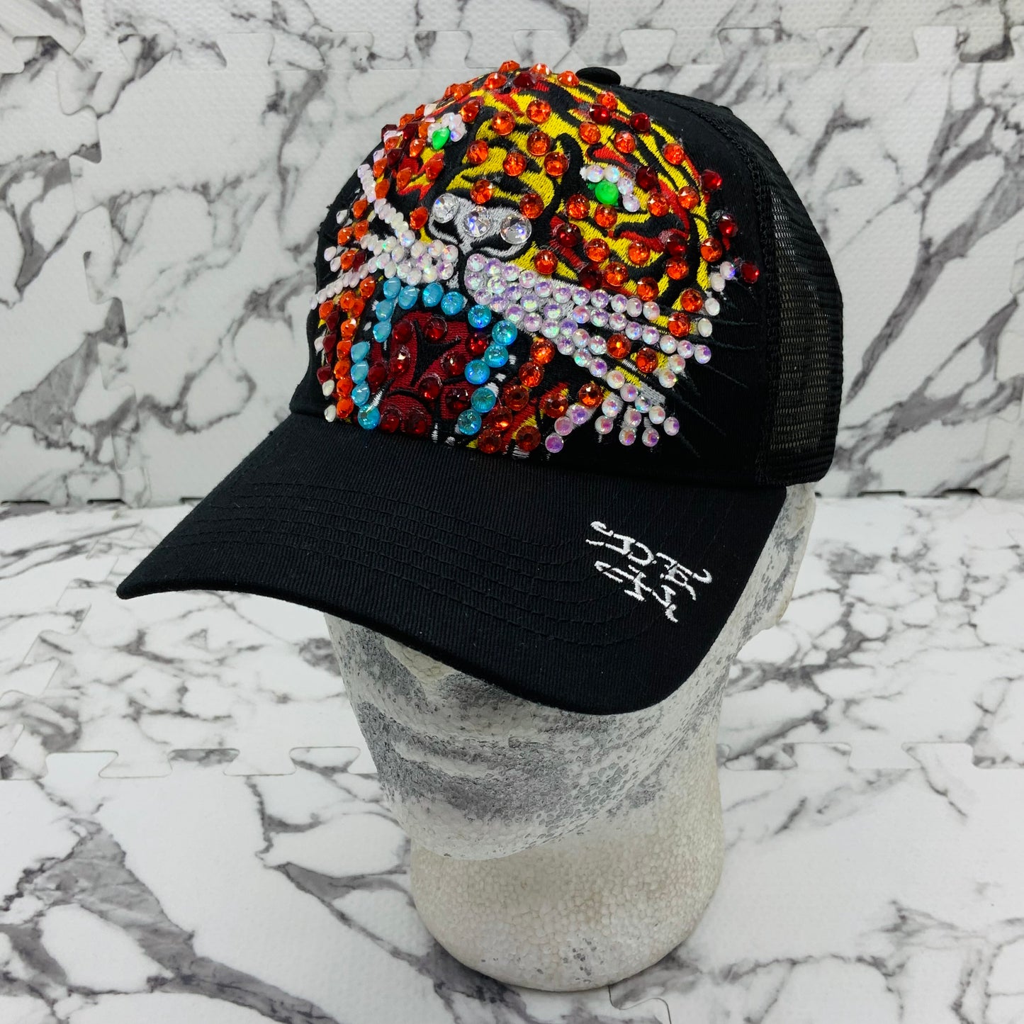 Men's Ed Hardy Tiger Black | Multicolor Rhinestone Trucker Hat NWT