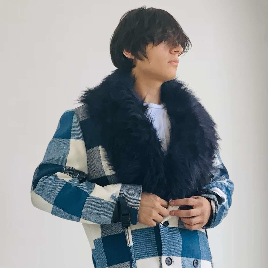 Men's Manzini Blue | White Plaid Faux Fur Casual Overcoat NWT