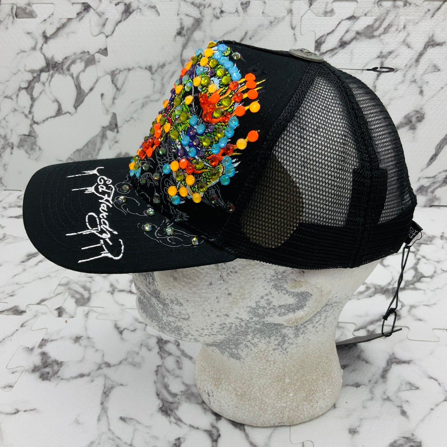Men's Ed Hardy Dragons Black | Multicolor Rhinestone Trucker Hat NWT