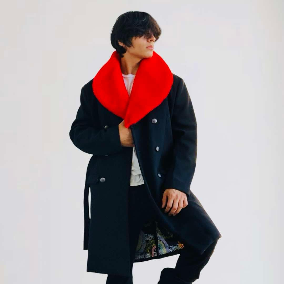 Men's Manzini Black | Red Faux Fur Casual Overcoat NWT