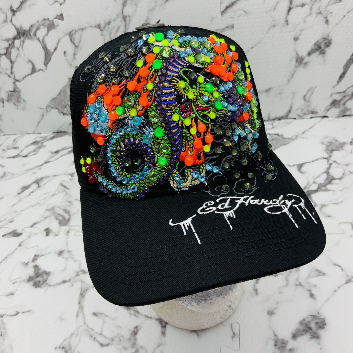 Men's Ed Hardy Dragons Black | Multicolor Rhinestone Trucker Hat NWT
