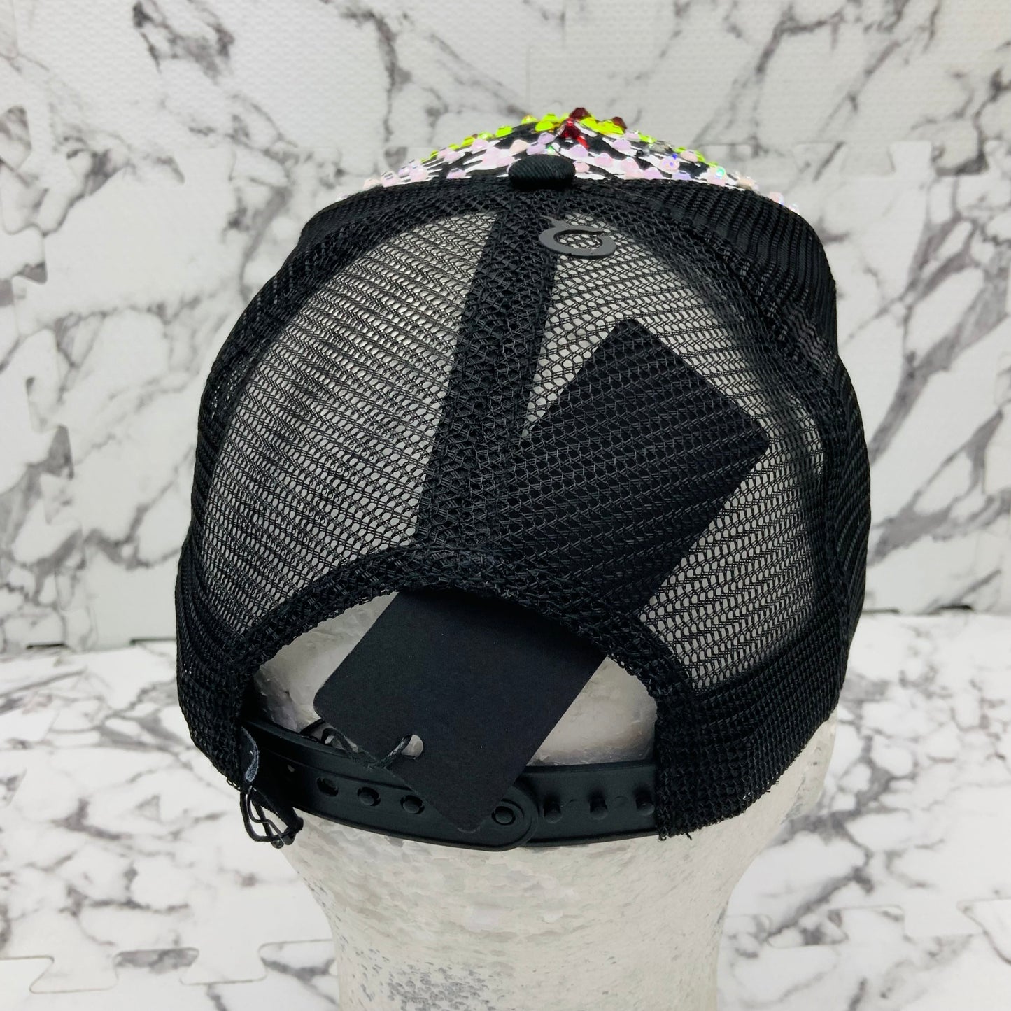 Men's Ed Hardy Tiger Black | Lime Green | Red Rhinestone Trucker Hat NWT