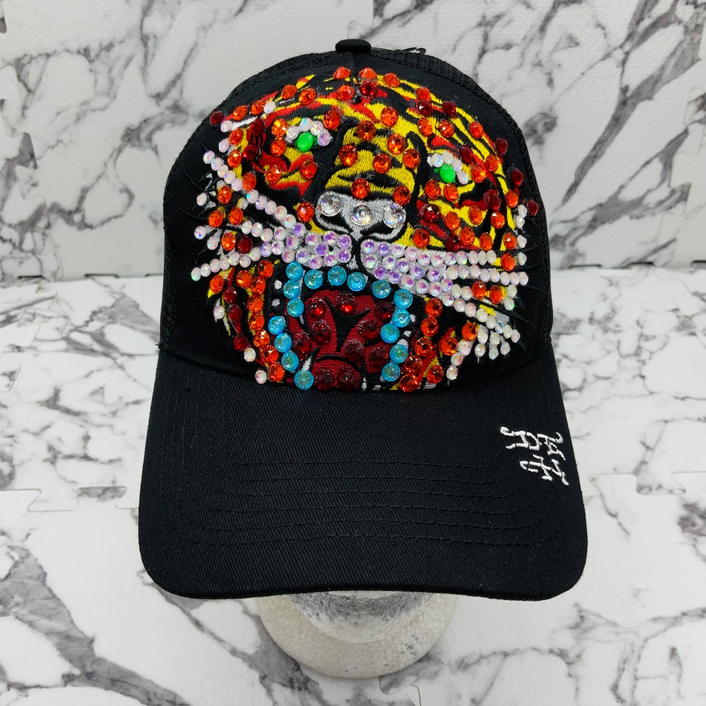 Men's Ed Hardy Tiger Black | Multicolor Rhinestone Trucker Hat NWT
