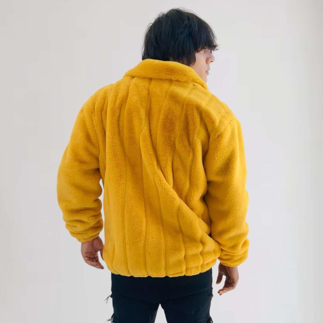 Men's Manzini Mustard Faux Fur Fuzzy Casual Coat NWT
