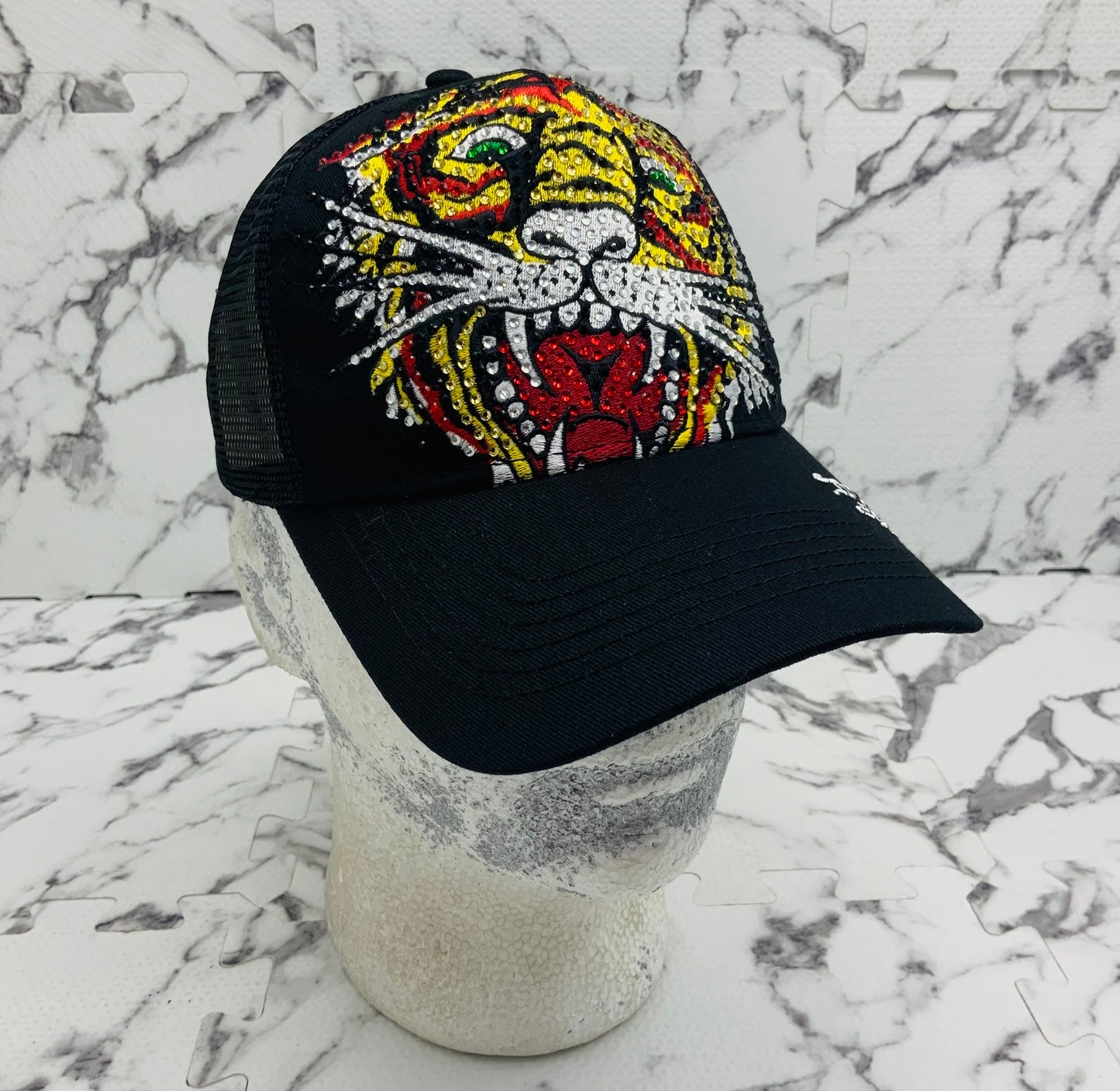 Men's Ed Hardy Tiger Black | Yellow | Red Rhinestone Trucker Hat NWT