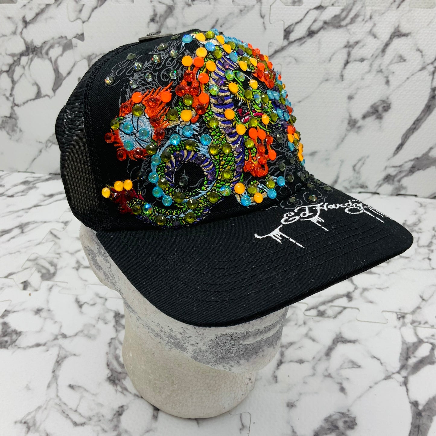 Men's Ed Hardy Dragons Black | Multicolor Rhinestone Trucker Hat NWT
