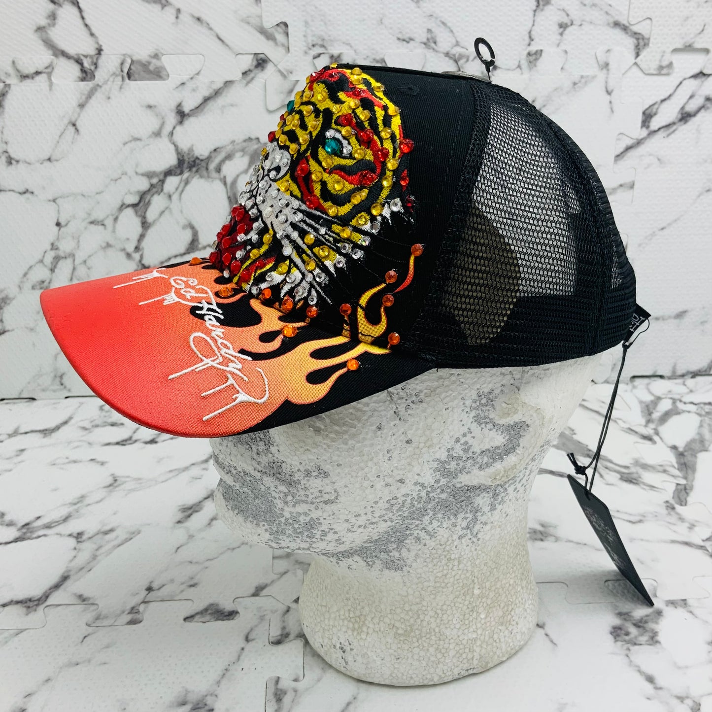 Men's Ed Hardy Tiger Black | Orange | Yellow | Red Rhinestone Trucker Hat NWT