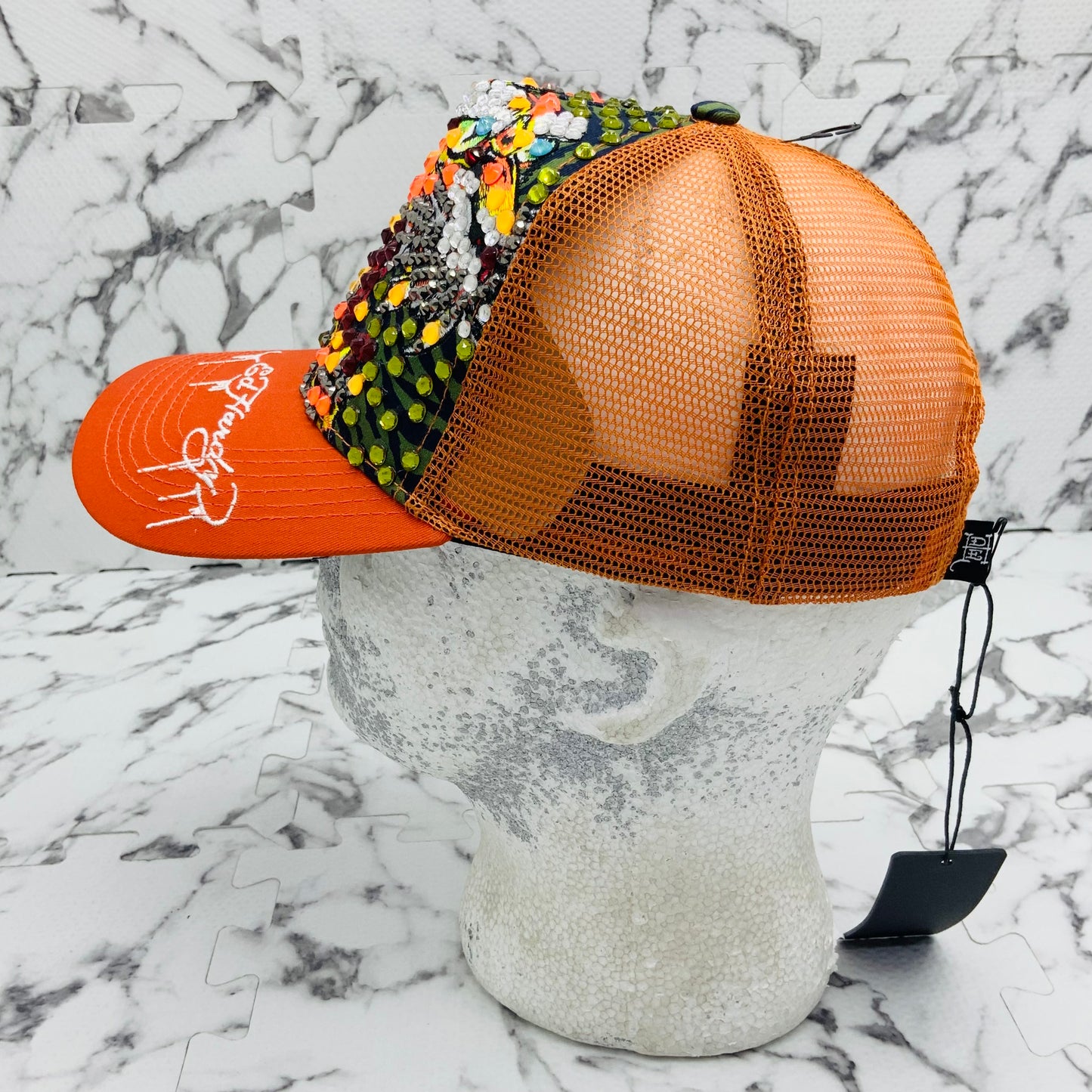 Men's Ed Hardy Tiger Orange | Multicolor Rhinestone Trucker Hat NWT