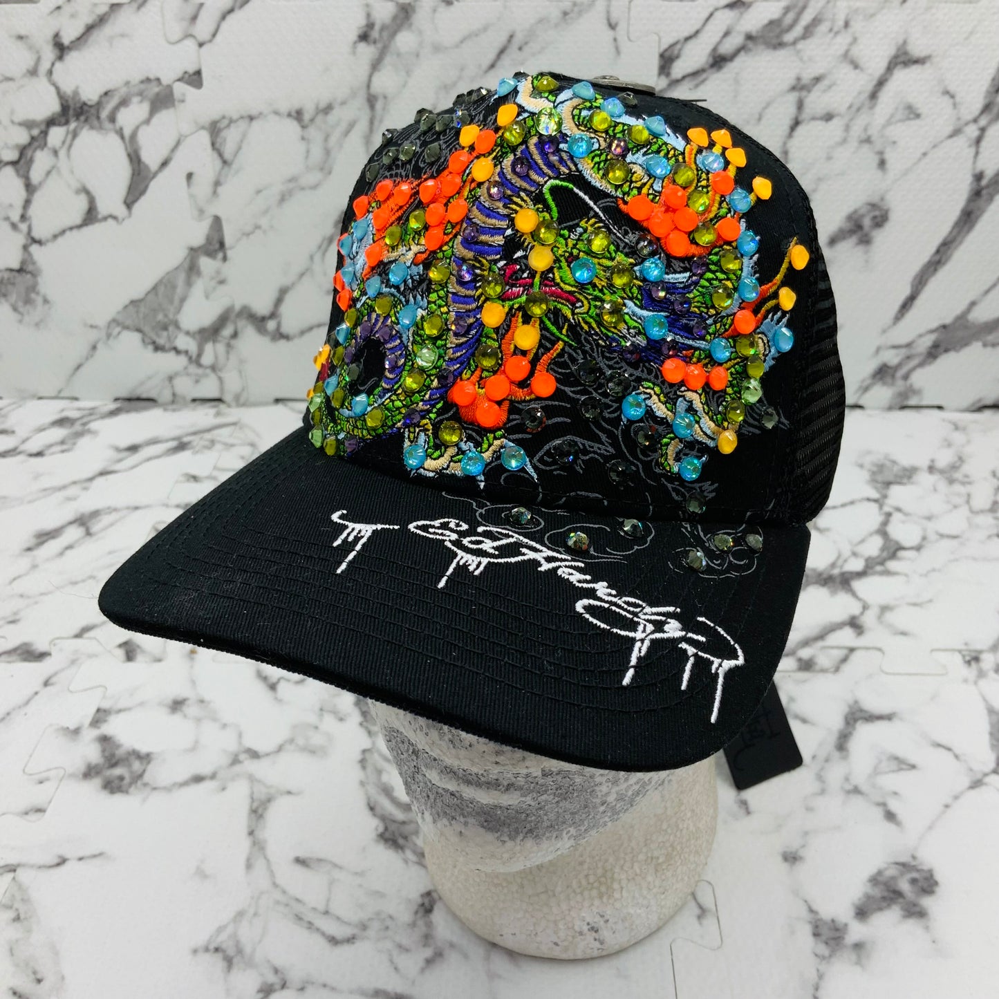 Men's Ed Hardy Dragons Black | Multicolor Rhinestone Trucker Hat NWT