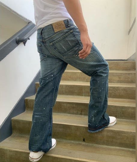 Men's VonDutch Blue | White Spots Button Fly Jeans NWT