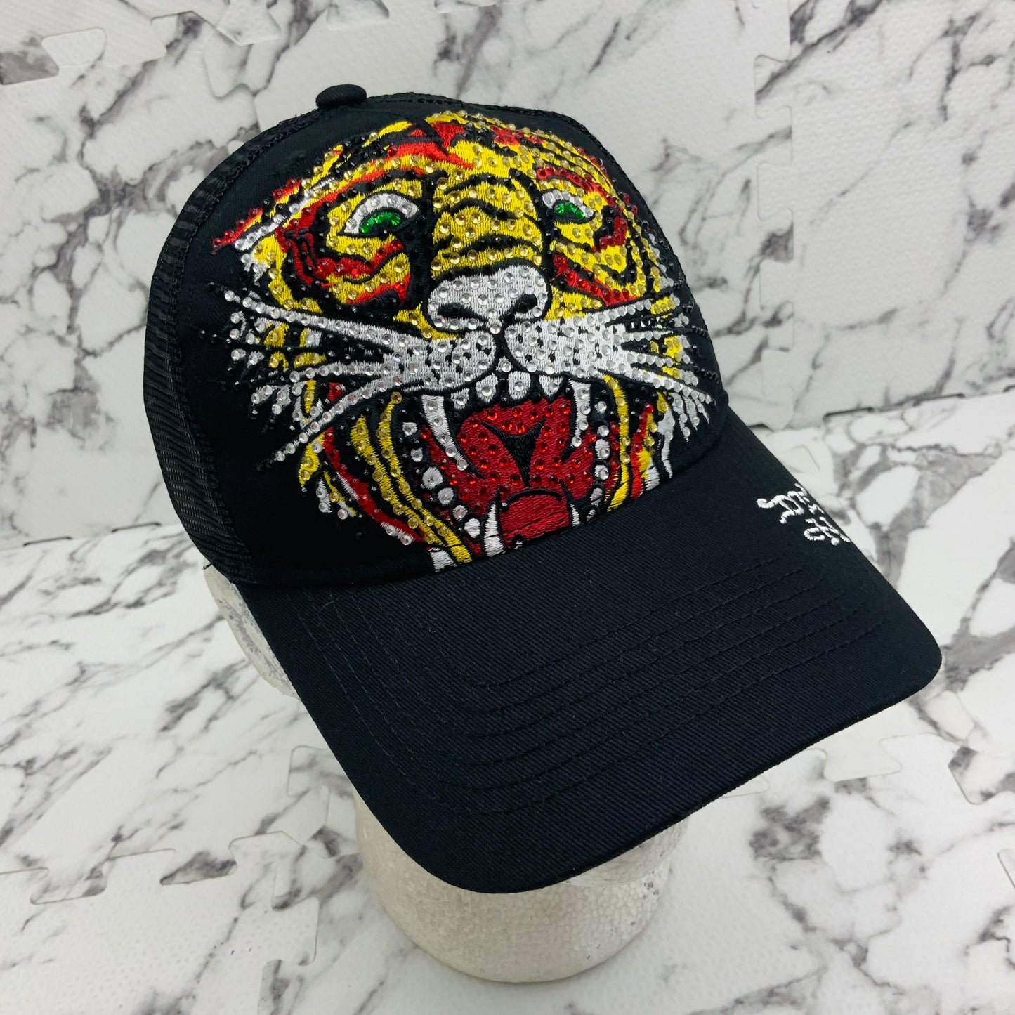 Men's Ed Hardy Tiger Black | Yellow | Red Rhinestone Trucker Hat NWT