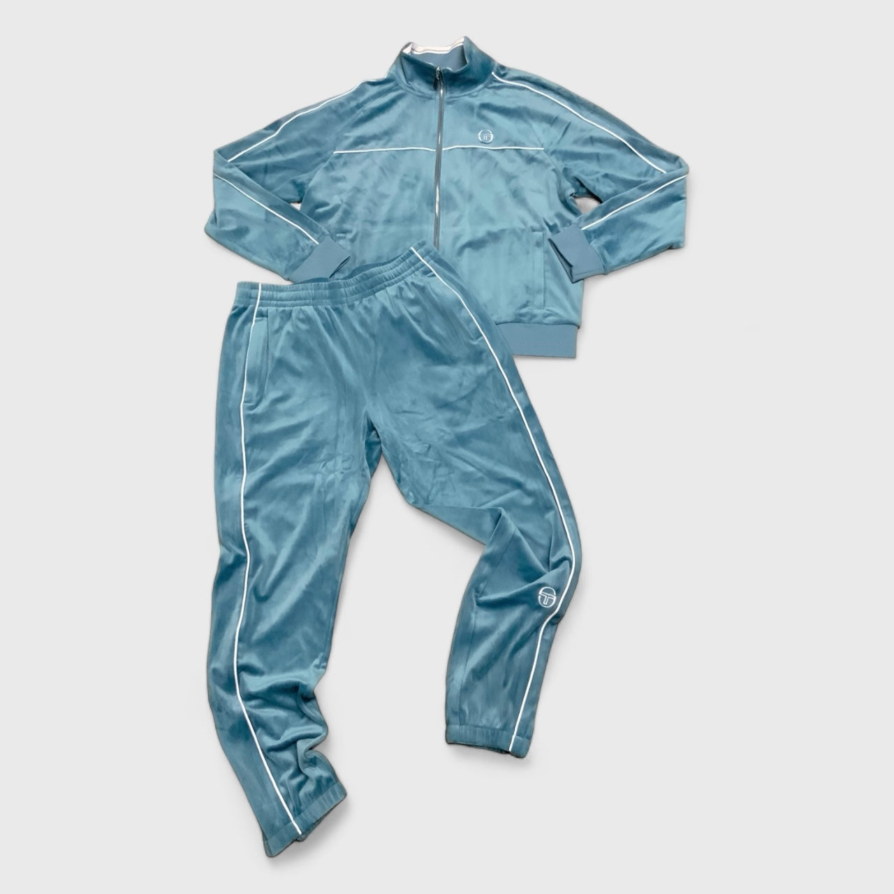 Men’s Sergio Tacchini Blue | White Pipping Velour Full Zip Casual Tracksuit NWT