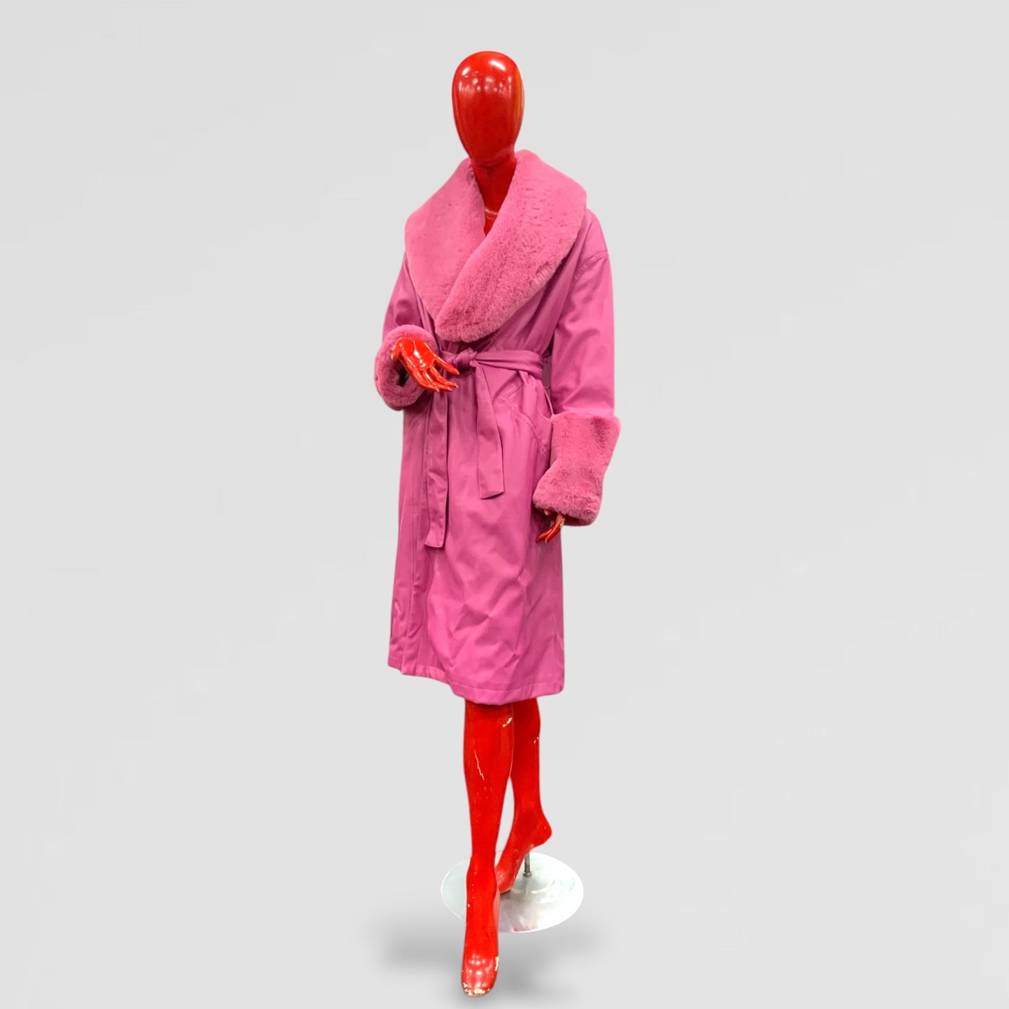 Women’s Bubblegum Pink Faux Leather Fabric & Faux Fur Coat By Jakke NWT