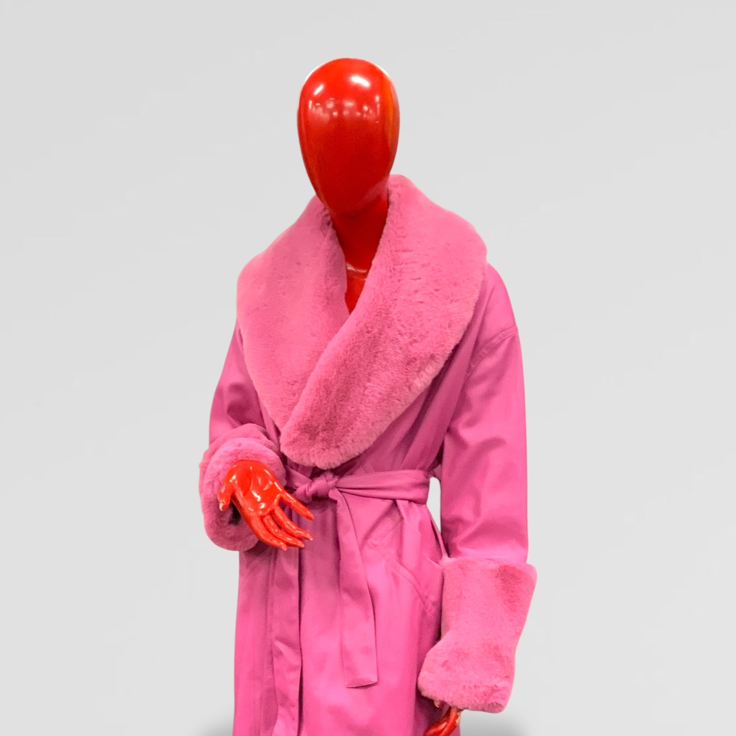 Women’s Bubblegum Pink Faux Leather Fabric & Faux Fur Coat By Jakke NWT