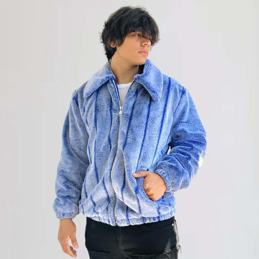 Men's Manzini Royal Blue | White Faux Fur Fuzzy Winter Coat NWT