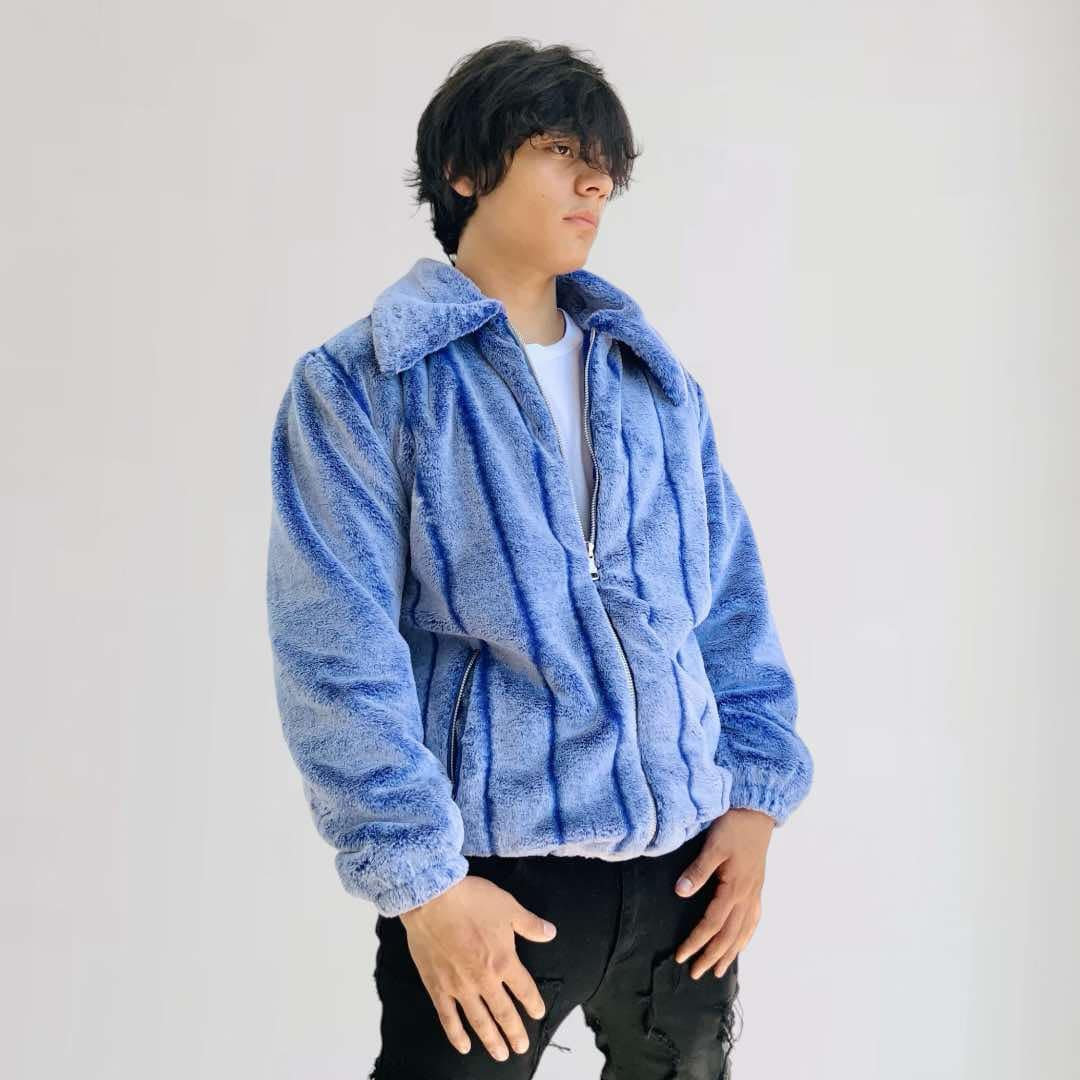 Men's Manzini Royal Blue | White Faux Fur Fuzzy Winter Coat NWT