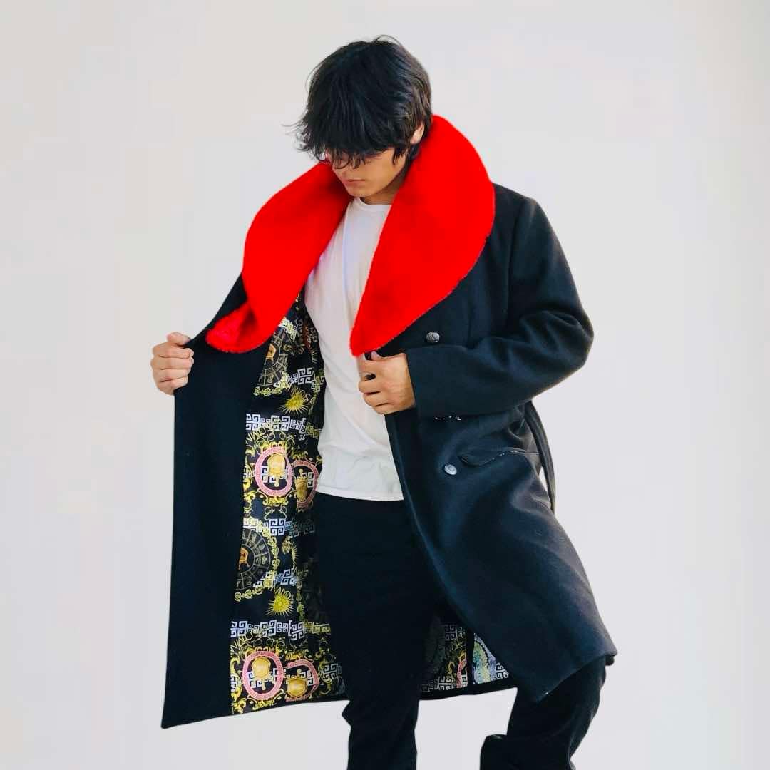 Men's Manzini Black | Red Faux Fur Casual Overcoat NWT