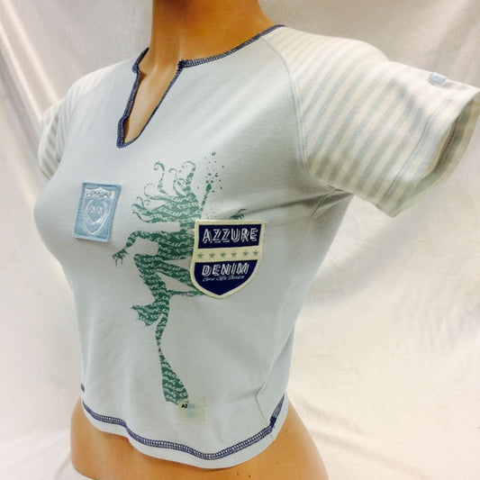Women’s Azzure Denim Sky | White | Turquoise Tee Shirt NWT