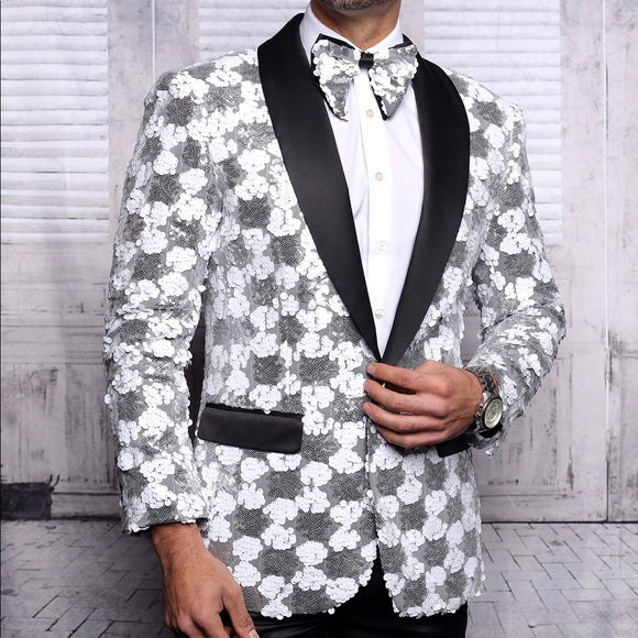 Men's Manzini White Fancy Sequins Casual Blazer NWT