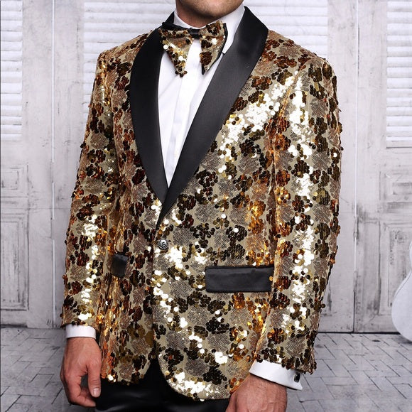 Men's Manzini Gold Fancy Sequins Casual Blazer NWT