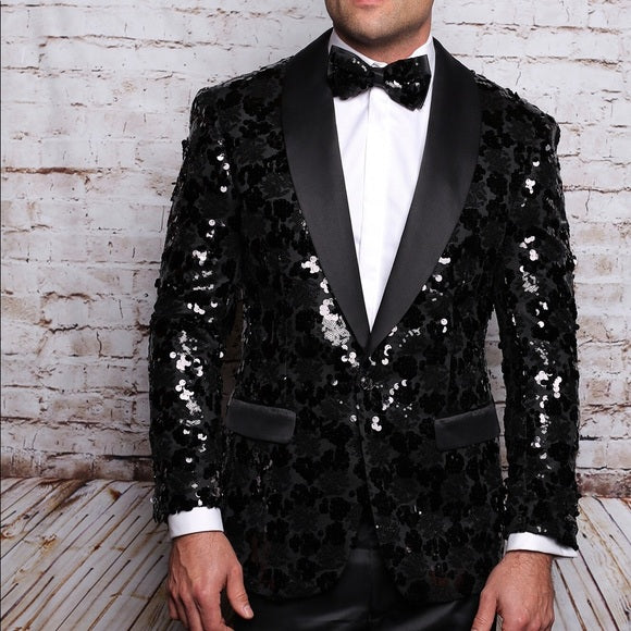 Men’s Manzini Black Fancy Sequins Casual Blazer NWT