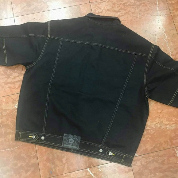 Men's Pelle Pelle Jet Black | Yellow Stitched Casual Denim Jacket NWT