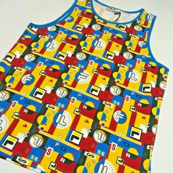 Men's Fila Yellow | Blue | Burgundy All Over Tank Top Shirt