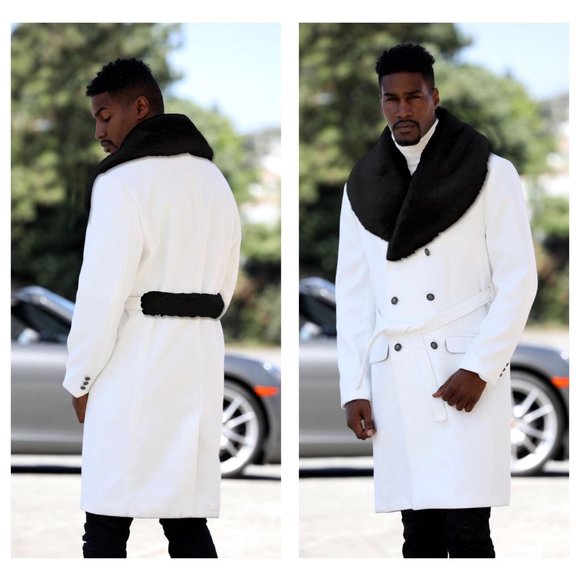 Men's Manzini White | Black Faux Fur Casual Overcoat NWT