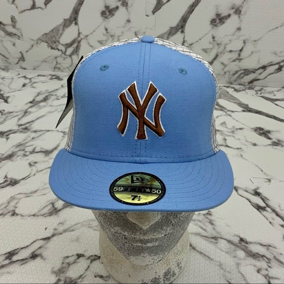 Men's New Era Cap Sky Blue | Brown | White Plaid 59FIFTY NY Yankees Limited Edi