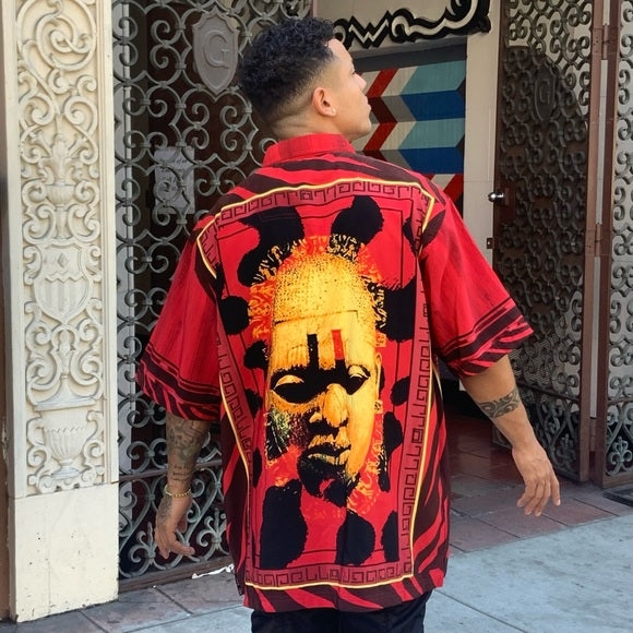Men's Pelle Pelle Red | Black | Yellow African Art Button Down Shirt NWT