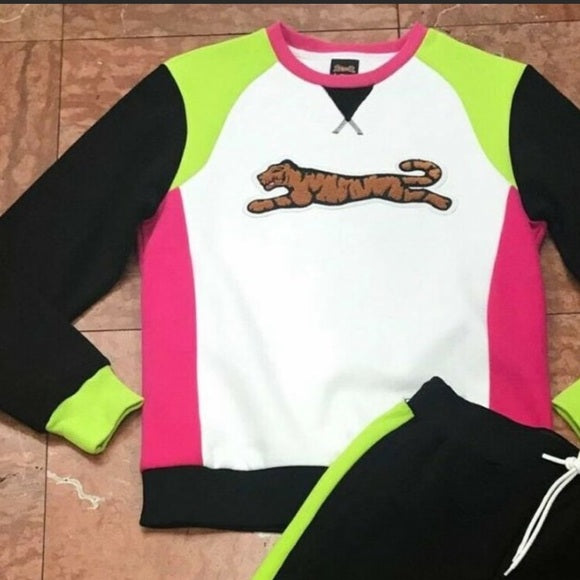 Men's Le Tigre White | Black | Lime Green | Pink Crewneck Top NWT