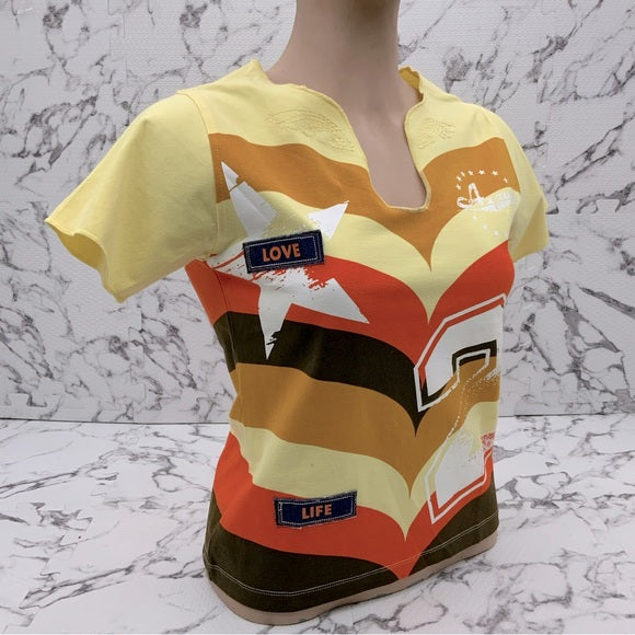 Women's Azzure Yellow | Wheat | Orange | Brown Short Sleeve Tee Shirt NWT
