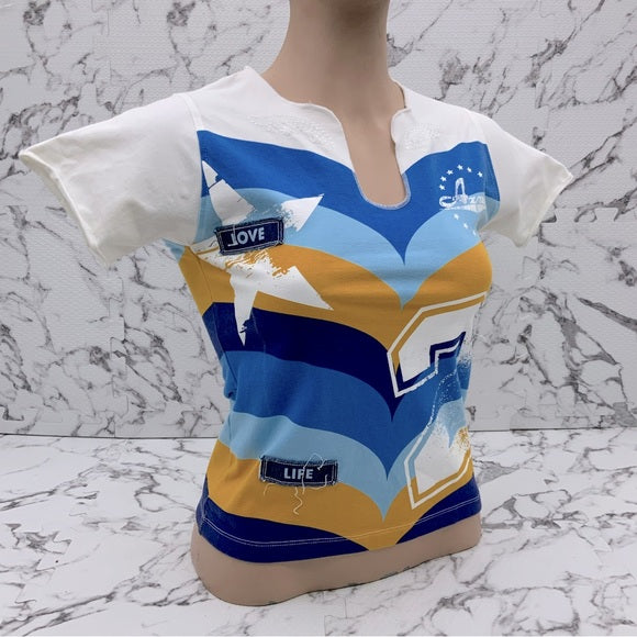Women's Azzure White | Blue | Sky | Wheat Short Sleeve Tee Shirt NWT