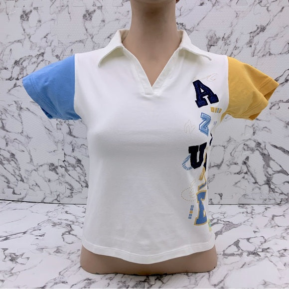 Women's Azzure White | Sky Blue | Yellow V-Neck Polo Shirt NWT