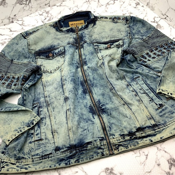 Men's Makobi Blue Vintage Washed Denim Jacket NWT