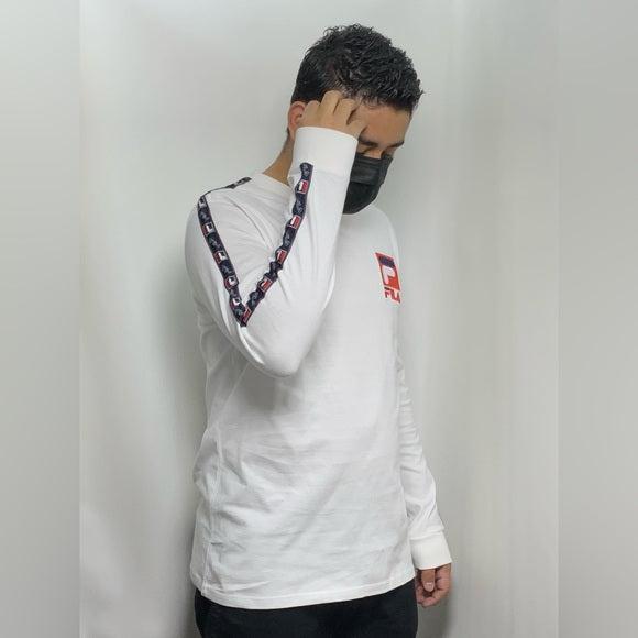 Men's Fila White | Navy | Red Long Sleeve Tee Shirt