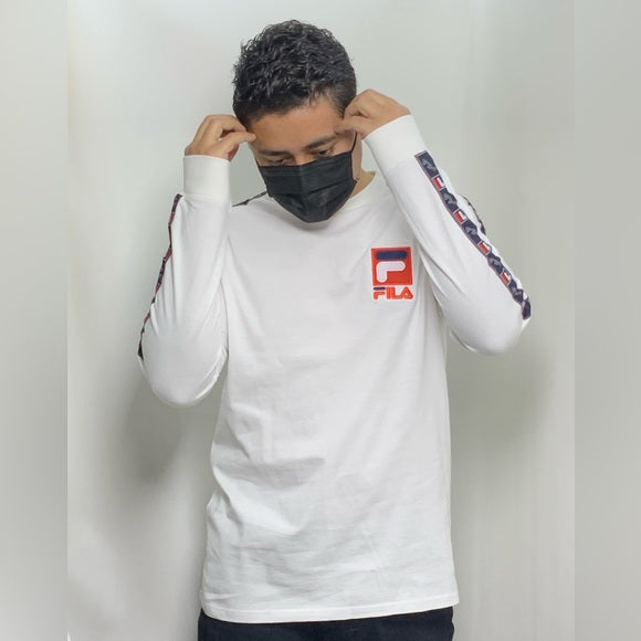 Men's Fila White | Navy | Red Long Sleeve Tee Shirt