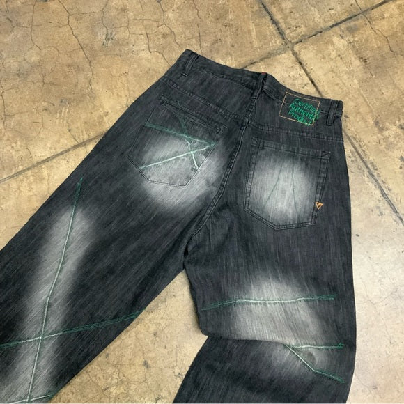 Men's Vokal Black | Sandblast | Green Stitching Denim Pants NWT
