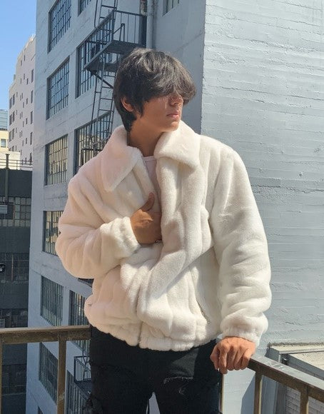 Men's Manzini White Faux Fur Fuzzy Winter Casual Coat NWT