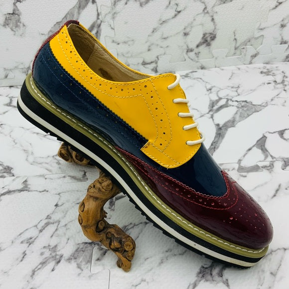 Men's Angelino Yellow | Navy | Burgundy Patent Casual Shoes NWT